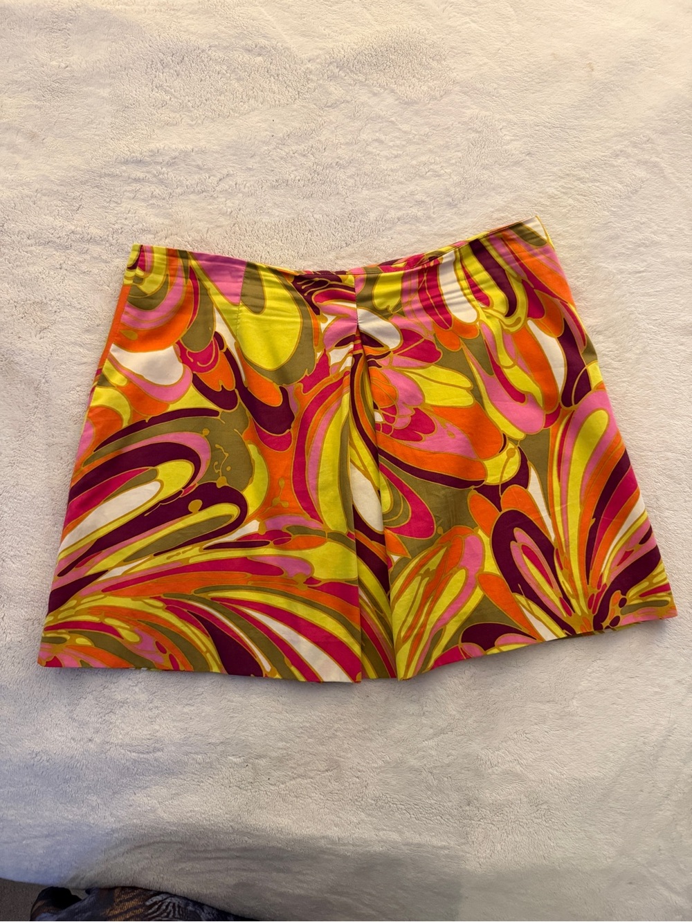 Womens Abstract Swirl Mini Skirt in Pink & Yellow